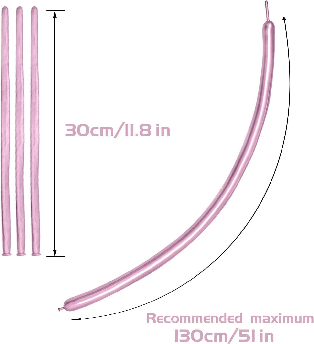 KAWKALSH 260 Metallic Pink Long Balloons for Balloon Garland Thickening Skinny Latex Twisting Animals Modeling Christmas Birthday Wedding Party Festival Decorations 100pcs