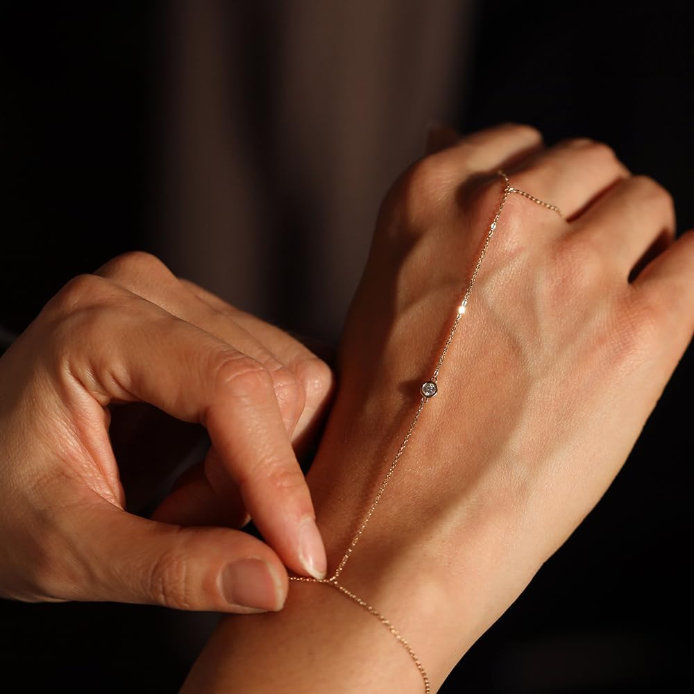 Listine Hand Chain Bracelet 14K Gold Plated Ring Bracelet Hand Chain Trendy Stuff for Women Dainty Hand Bracelets with Finger Ring Hand Jewelry for Women