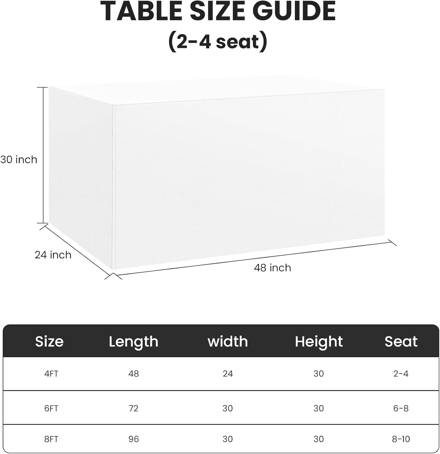Ascoza 2 Pack Fitted Tablecloth for 4 Foot Rectangle Tables 48 x 24 Inch White Table Covers Water Resistant Polyester Table Cloth for Wedding,Parties,Display, Trade Show (White)