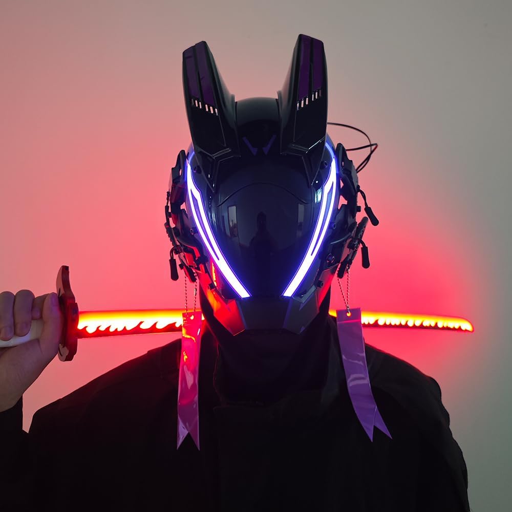 KYEDAY Punk Mask for Men,LED Mask for Women,Futuristic Punk Techwear, Cosplay Halloween Fit Party Music Festival Accessories