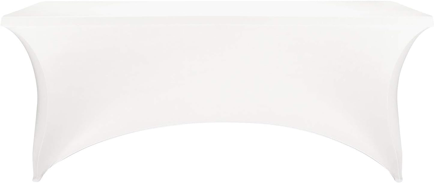 LZY Spandex Fitted Stretch Table Cover for 6 ft or 4ft or 8ft Folding Table, Rectangular Cocktail Tablecloth, Perfect for Party or Banquet (6FT White)