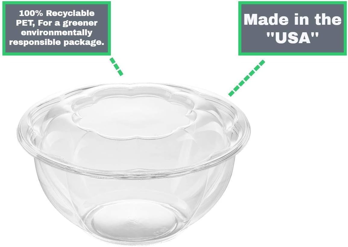 Smygoods Disposable Plastic Salad Bowls with Airtight Lids Ideal for Meal Prep, Takeout, Catering, Parties, Picnics, and Food Storage, Stackable, Leak-Proof