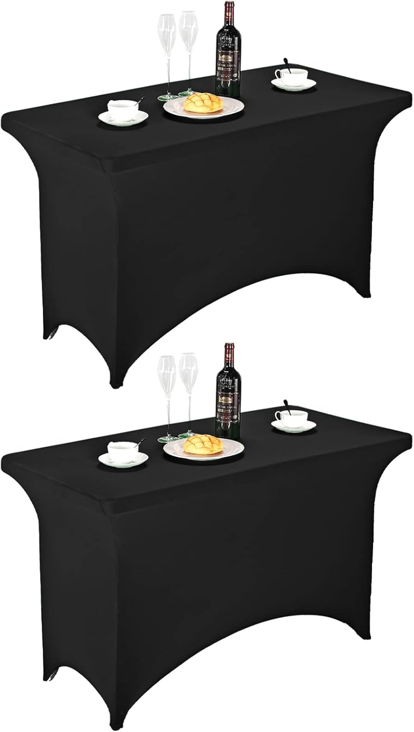 FORLIFE 2Pack Spandex Table Covers，Fitted Tablecloth for Rectangular Tables, Stretch Patio Table Covers, Universal Spandex Table Cover for Wedding, Banquet, Party (4ft, Black)