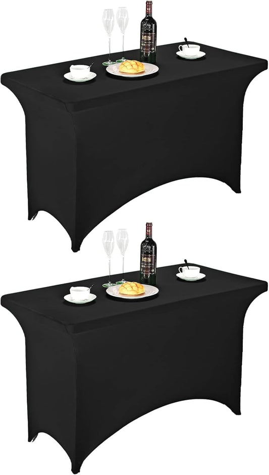 FORLIFE 2Pack Spandex Table Covers，Fitted Tablecloth for Rectangular Tables, Stretch Patio Table Covers, Universal Spandex Table Cover for Wedding, Banquet, Party (4ft, Black)