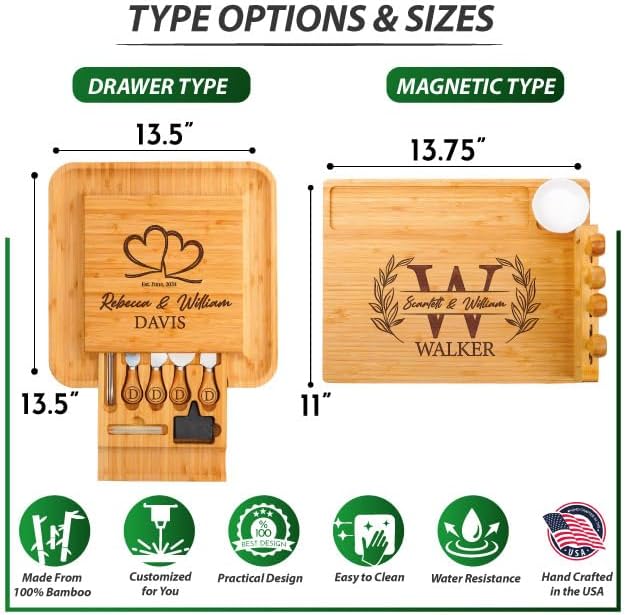 Personalized Charcuterie Board Gifts for Couples – Christmas Custom Large Cheese Board with Knife & Utensil Set for Wedding, Anniversary, Birthday, Housewarming, Engagement, Party, New Home