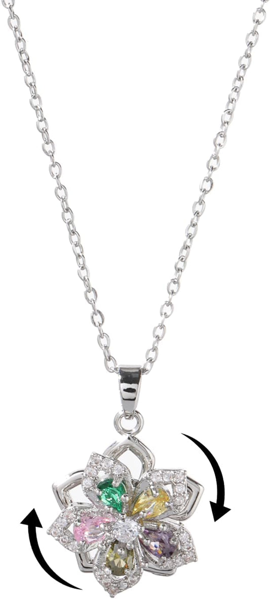 Necklace for Women Gold Flower Fidget Necklace Rotatable Crystal Silver Blossom Pendant Necklaces Adjustable Spinning Fidget Necklaces Redbud Flower Choker Funny Gift Jewelry