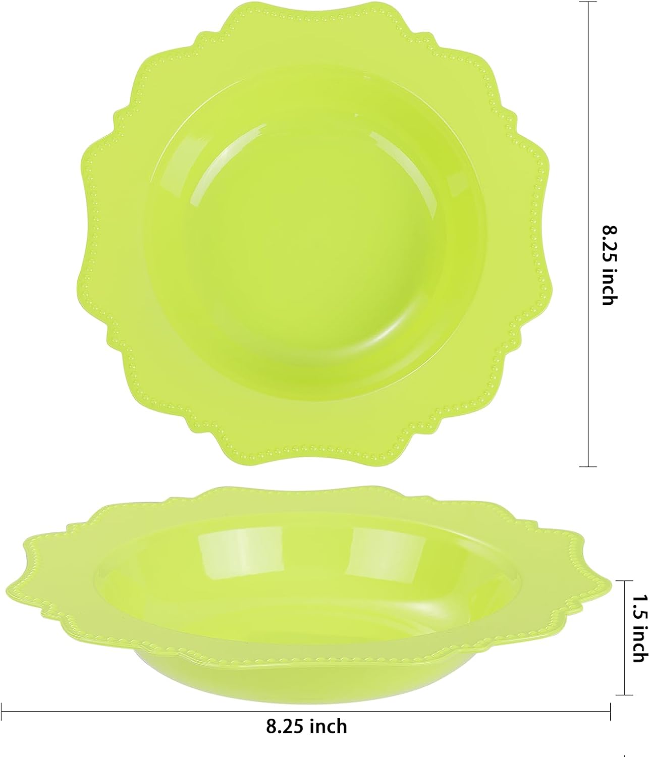 COLOSUS 60 Pack Lime Green White Plastic Bowls, 12 oz Disposable Soup Bowls, Premium Plastic Dinner Bowls,Heavy-duty Dessert Salad Bowl for Party, Wedding, Dinner, Christmas,Thanksgiving