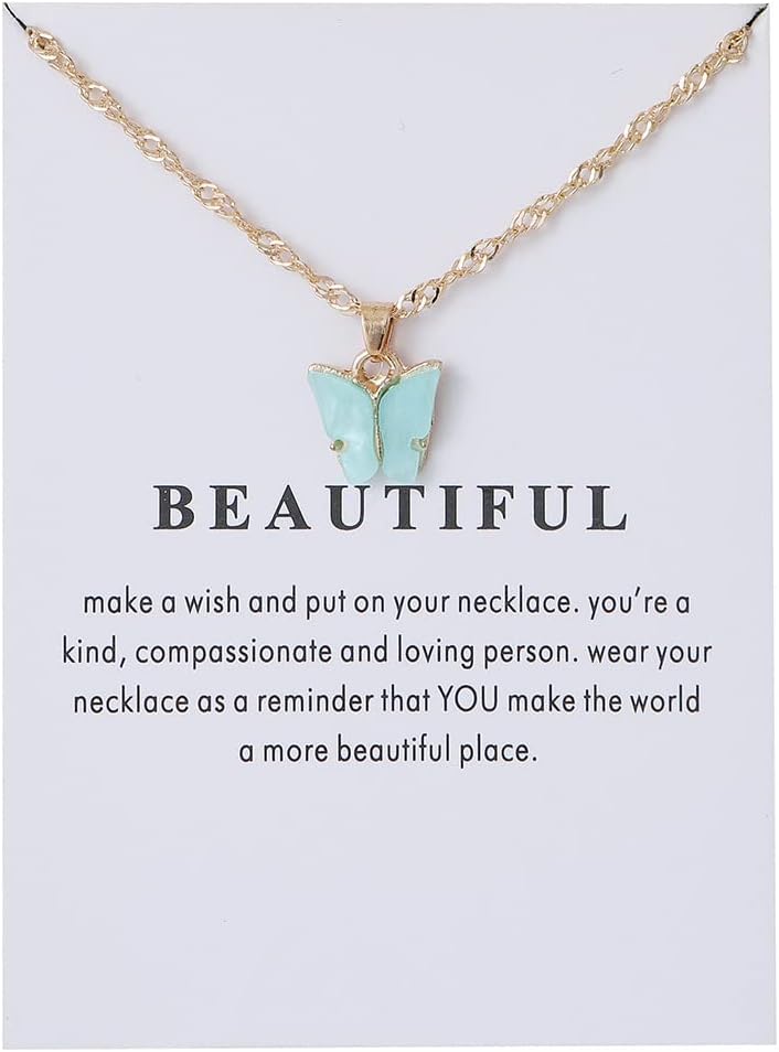 9 pcs Colorful Butterfly Pendant Necklace for Women Bohemian Acrylic Adjustable Retro Card Clavicle Chain Insect Animal Necklace Friend Friendship Party Jewelry Gift