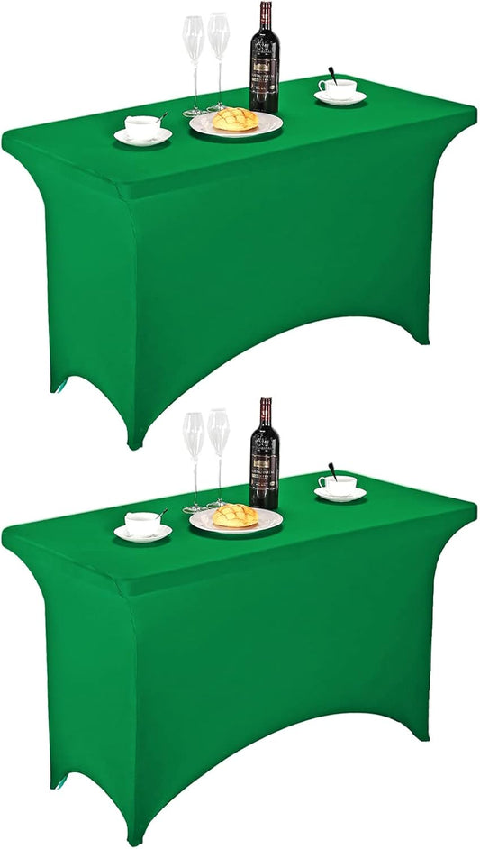FORLIFE 2Pack Spandex Table Covers，Fitted Tablecloth for Rectangular Tables, Stretch Patio Table Covers, Universal Spandex Table Cover for Wedding, Banquet, Party (4ft, Emerald)