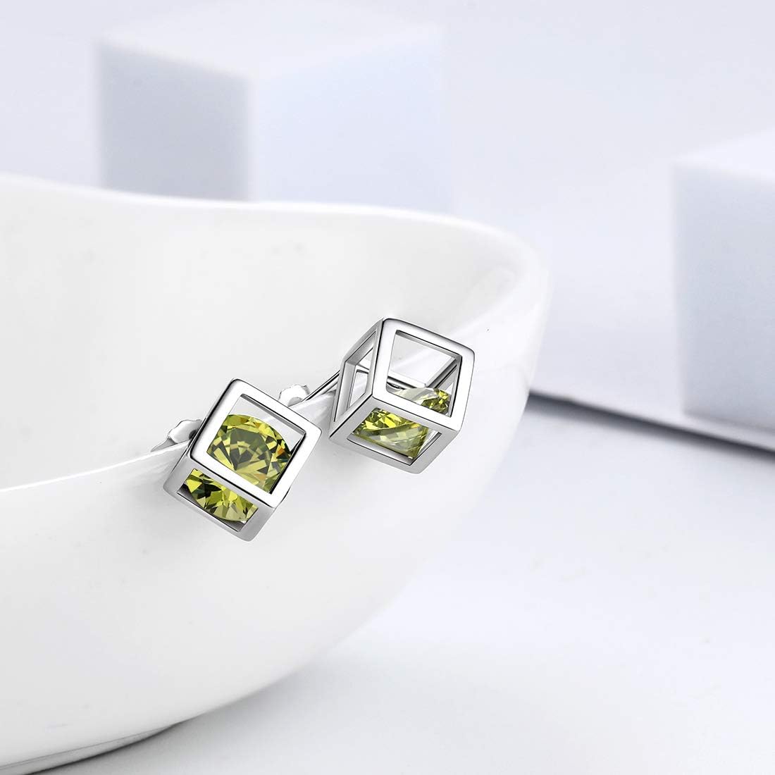 Aurora Tears Birthstone Necklace/Earring 925 Sterling Silver Women Cross/3D Cube/Cresent Moon Birth Stone Jewelry Mens Birthday Gift Anniversary Present