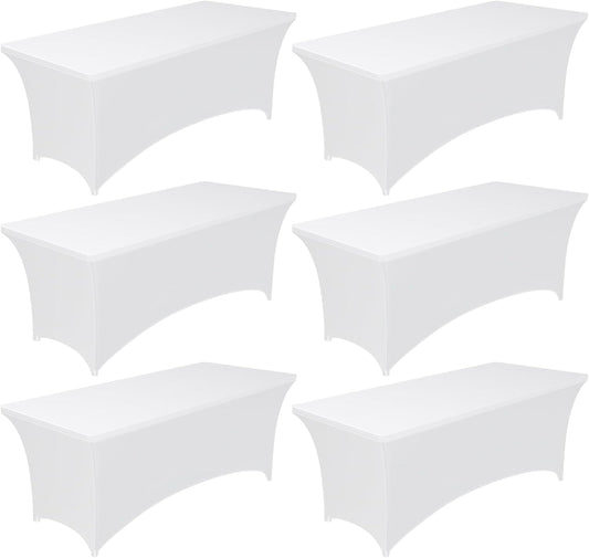 Pureegg Spandex Tablecloth 6ft - 6 Pack, Fitted and Stretch Table Cover for Rectangle Tables, Wrinkle-Resistant and Secure Fabric for Outdoor, Picnic, Party, Wedding, Banquet and Birthday, White