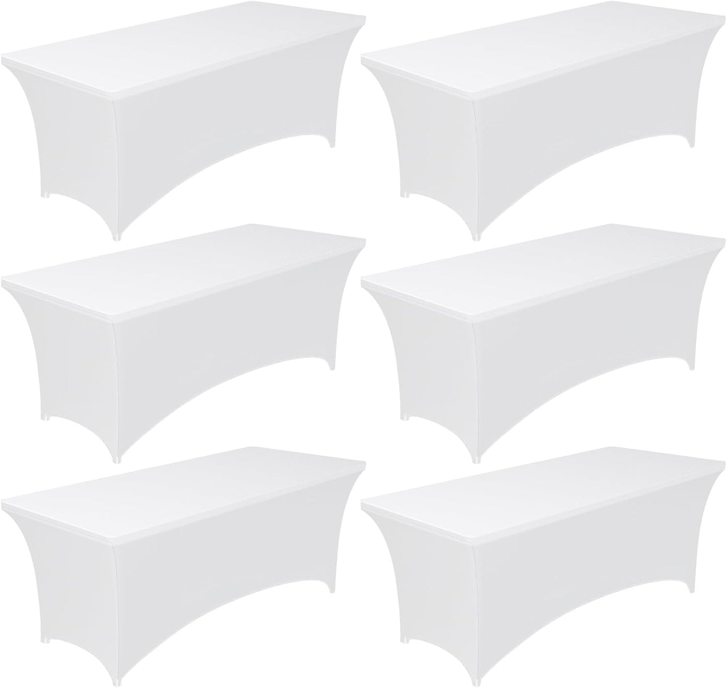 Pureegg Spandex Tablecloth 8ft - 6 Pack, Fitted and Stretch Table Cover for Rectangle Tables, Wrinkle-Resistant and Secure Fabric for Outdoor, Picnic, Party, Wedding, Banquet and Birthday, White