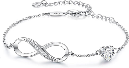 CDE Infinity Heart Birthstone Charm Link Bracelet for Women 925 Sterling Silver Adjustable Mother's Day Christmas Day Gift Anniversary Birthday Jewelry for Wife Girlfriend Her