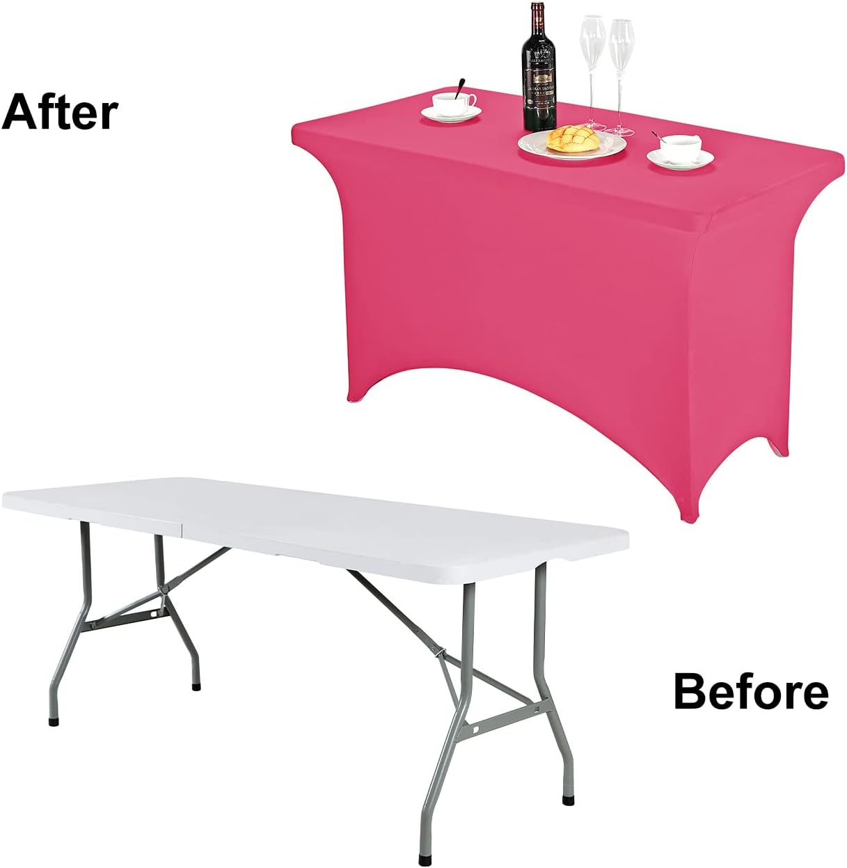 FORLIFE Spandex Table Cover - Fitted 4ft Rectangular Tablecloth, Stretch Patio Table Cover for Wedding, Banquet, Party - Hot Pink