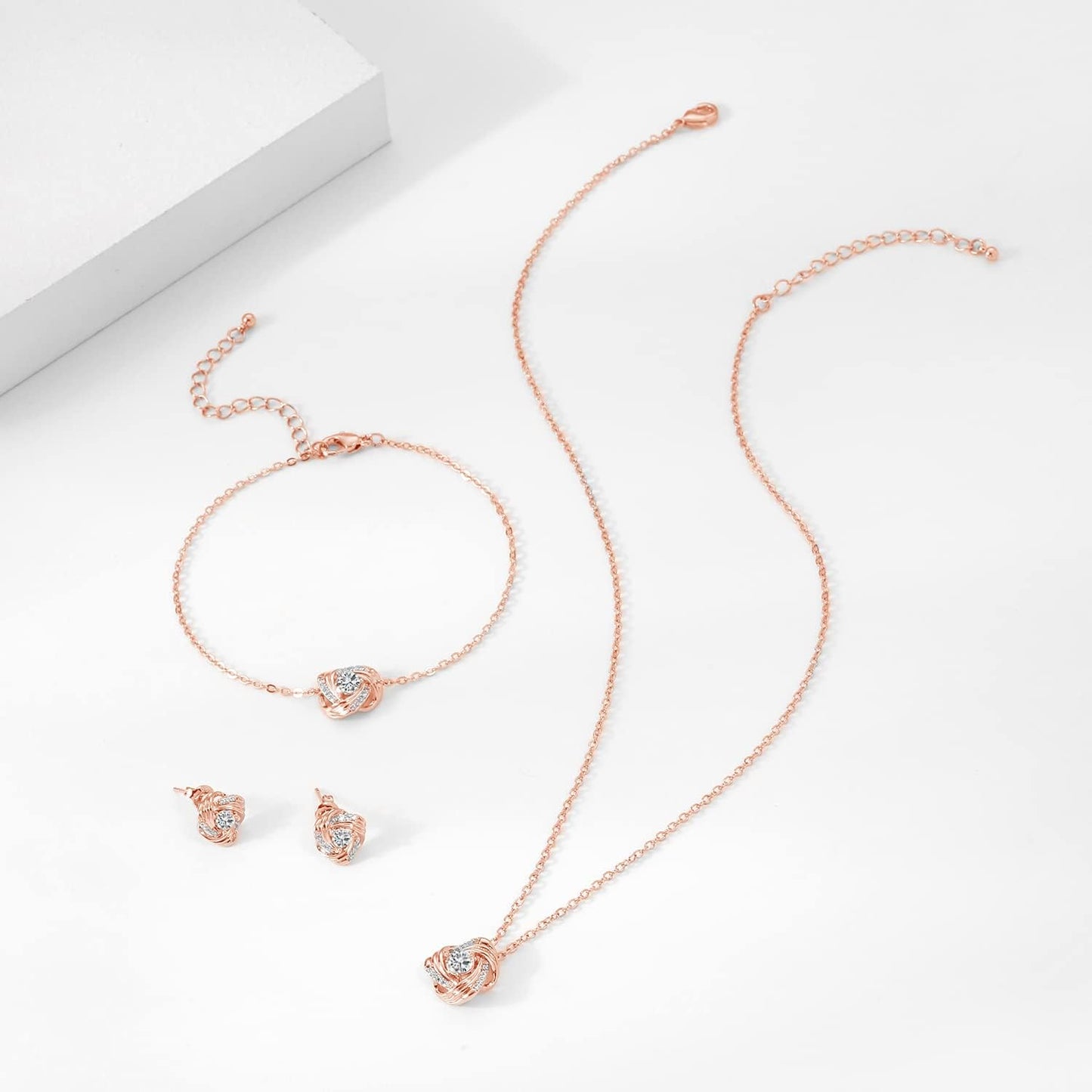 DHQH Cubic Zirconia Teardrop Necklace and Earring Set for Wedding with Crystal Link Bracelet Bridesmaids Jewelry Sets for Women Wedding Party Jewelry for Bridal Bridesmaid