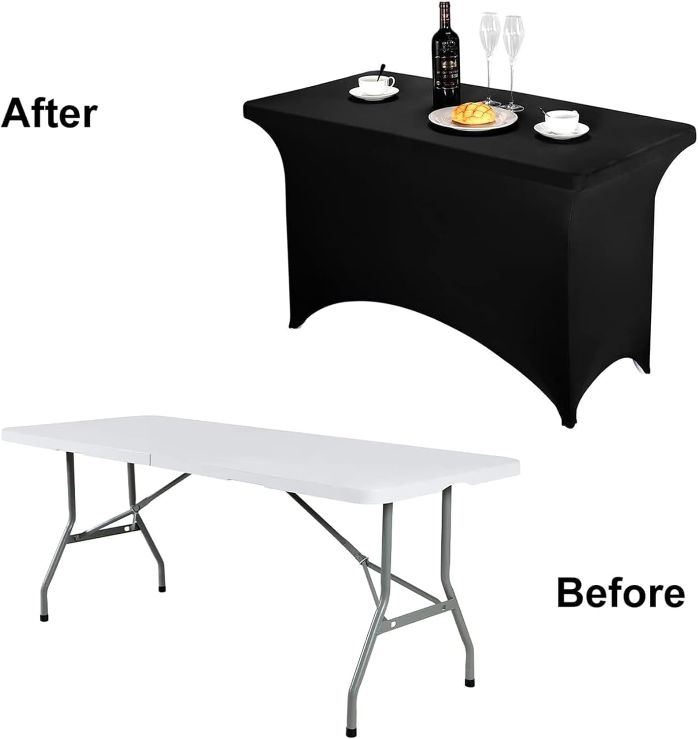 FORLIFE 6Pack Spandex Table Covers 4ft，Fitted Tablecloth for 4ft Rectangular Tables, Stretch Patio Table Covers, Universal Spandex Table Cover for Wedding, Banquet, Party - Black
