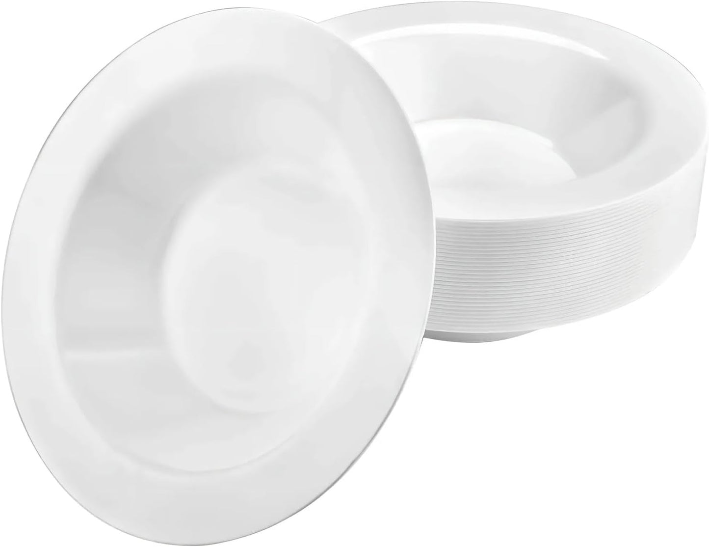 Lillian Tablesettings Premium Quality Heavyweight Plastic Bowls China Like. Wedding and Party Dinnerware Plastic Bowls 5 oz. White/Pearl-Value Pack 30 Count