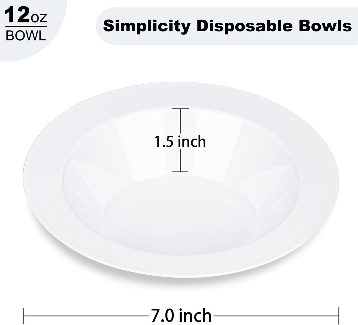 BESTVIP 50Pcs Plastic White Bowls, 12 Oz Disposable Bowls Disposable Bowls for Parties, Wedding, Christmas, Thanksgiving, Soak Proof Bowls for Breakfast, Lunch, and Dinner Meals