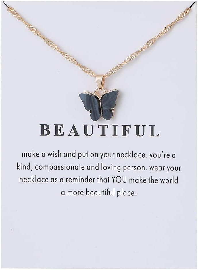 9 pcs Colorful Butterfly Pendant Necklace for Women Bohemian Acrylic Adjustable Retro Card Clavicle Chain Insect Animal Necklace Friend Friendship Party Jewelry Gift