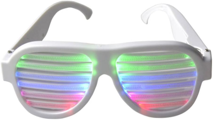 GS GLOWSEEN LED Light Up Shutter Sunglasses Sound Reactive - USB Rechargeable Rave Glasses for Party, Music Festival- White