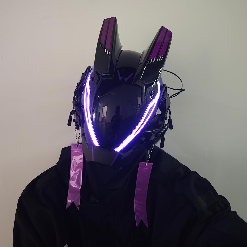 KYEDAY Punk Mask for Men,LED Mask for Women,Futuristic Punk Techwear, Cosplay Halloween Fit Party Music Festival Accessories