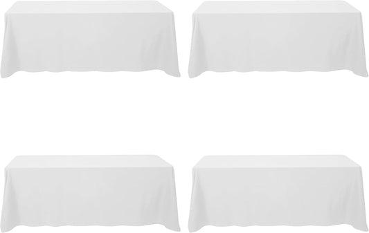 BRILLMAX 4 Pack White Tablecloths for 8 Foot Rectangle Tables 90 x 156 Inch - 8ft Rectangular Bulk Linen Polyester Fabric Washable Cloth Cover for Wedding Reception Banquet Birthday Party