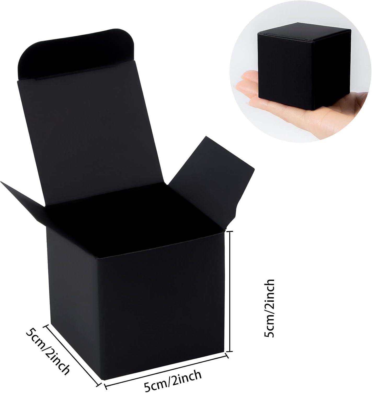 50 Pack Black Gift Boxes 2x2x2 inches, NIGNYA Small Kraft Cardboard Gifts Boxes Paper Cube Favor Box Easy Assemble Paper Gift Box with lids for Candle Packaging,Presents Birthday Christmas Wedding Party