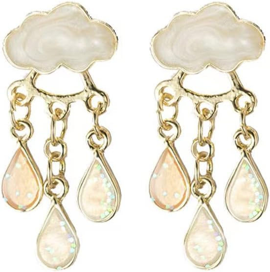 Fun Raindrop Cloud Earrings for Women Blue Rain Cloud Earrings Teardrop Tassel Dangle Earrings Interesting Weather Jewelry
