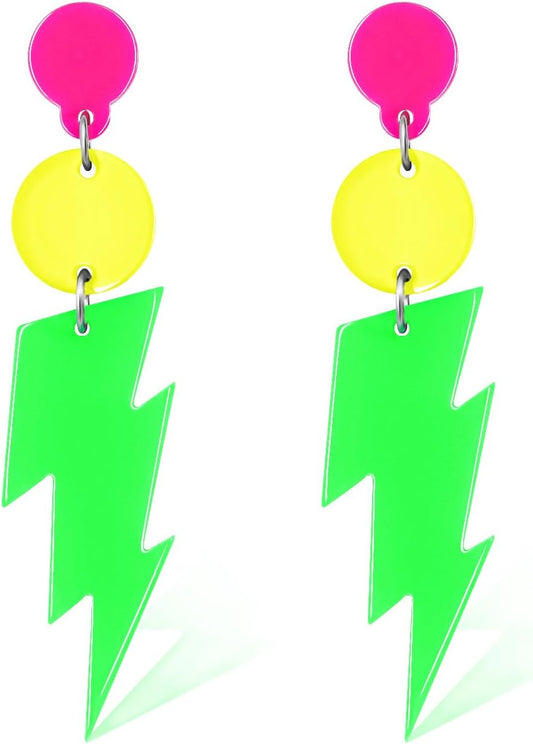 80s Neon Earrings for Women Acrylic Lightning Bolt Drop Earrings Retro 80s 90s Glow Party Accessories Neon Jewelry for Halloween Costume Outfit