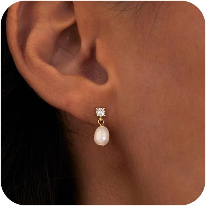 SELSHE Dangle Earrings for Women, 14k Gold Plated Pearl Drop Earring Dainty Gold Earrings for Women Trendy Cute Prom Bridal Earring Long Wedding Pearl Earring Formal Jewelry
