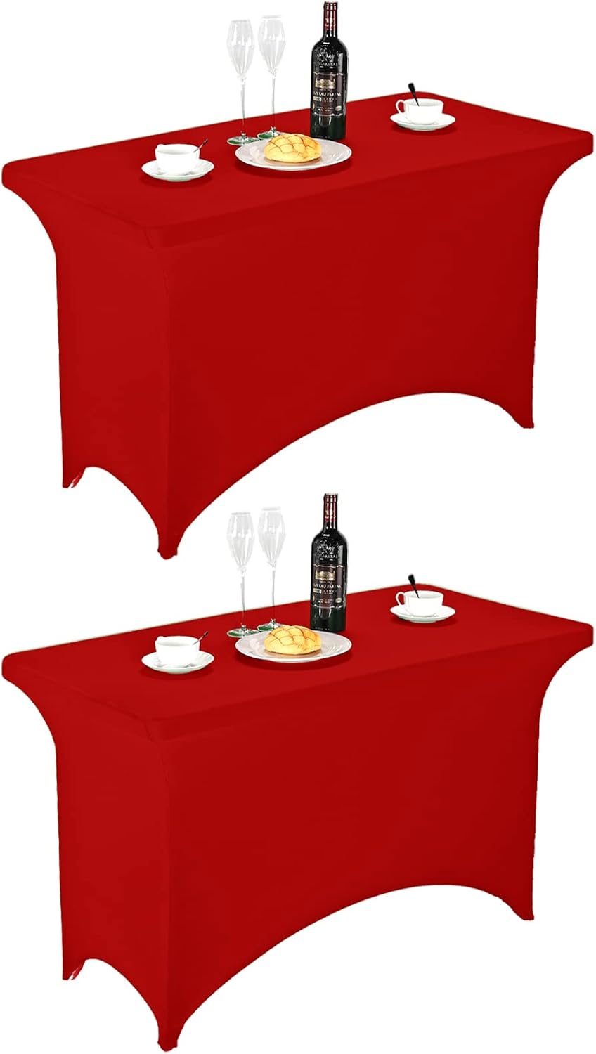 FORLIFE 2Pack Spandex Table Covers，Fitted Tablecloth for Rectangular Tables, Stretch Patio Table Covers, Universal Spandex Table Cover for Wedding, Banquet, Party (4ft, Red)