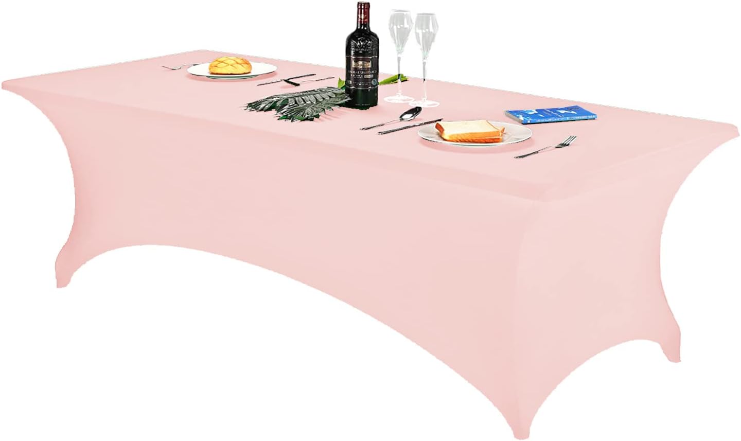 FORLIFE Spandex Table Covers，Fitted Tablecloth for Rectangular Tables, Stretch Patio Table Covers, Universal Spandex Table Cover for Wedding, Banquet, Party (8ft, Blush Pink)