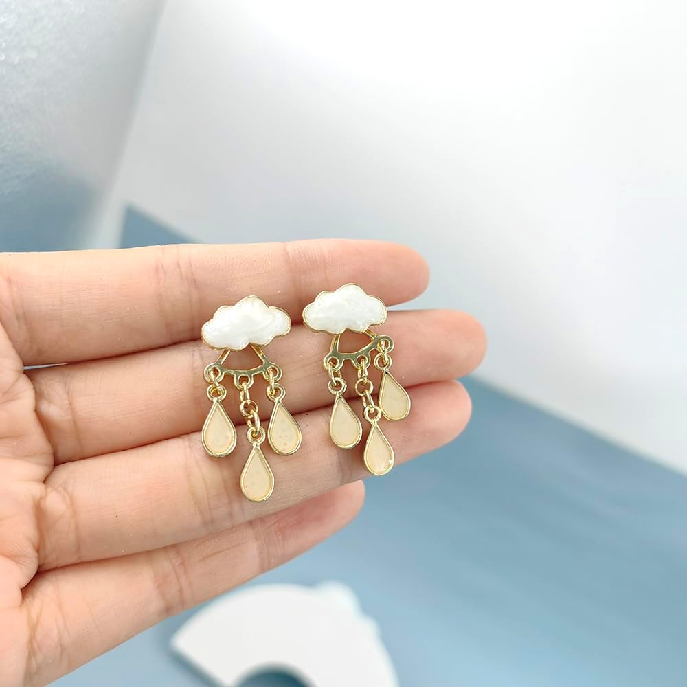 Fun Raindrop Cloud Earrings for Women Blue Rain Cloud Earrings Teardrop Tassel Dangle Earrings Interesting Weather Jewelry