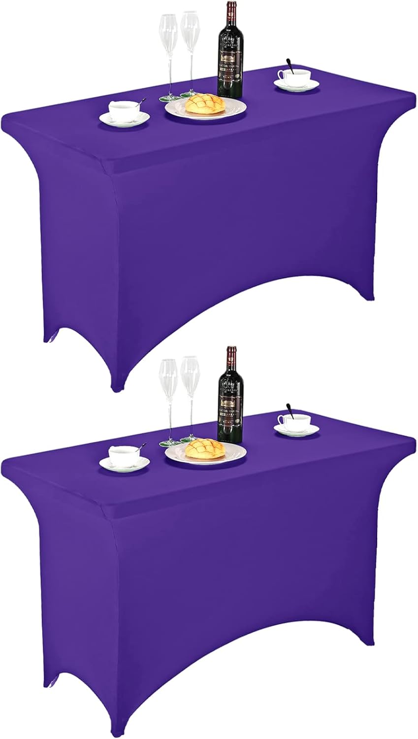 FORLIFE 2Pack Spandex Table Covers，Fitted Tablecloth for Rectangular Tables, Stretch Patio Table Covers, Universal Spandex Table Cover for Wedding, Banquet, Party (4ft, Purple)