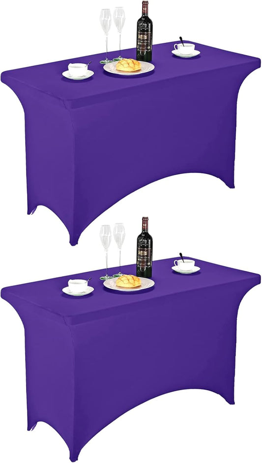 FORLIFE 2Pack Spandex Table Covers，Fitted Tablecloth for Rectangular Tables, Stretch Patio Table Covers, Universal Spandex Table Cover for Wedding, Banquet, Party (4ft, Purple)