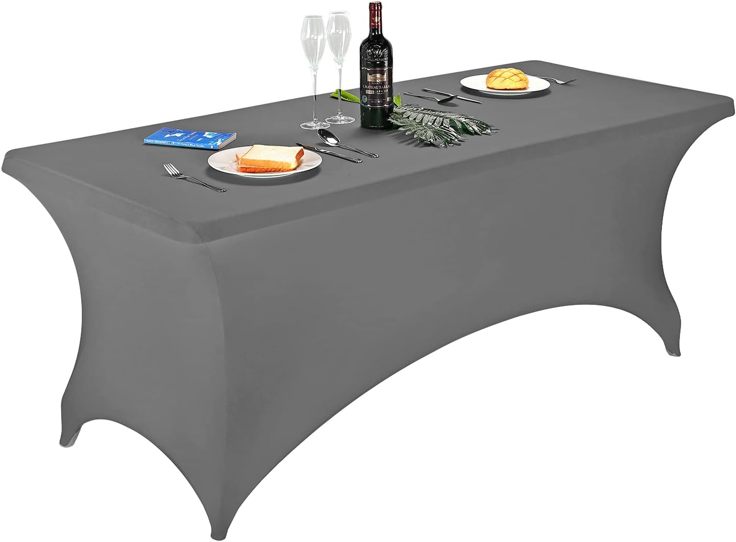 FORLIFE Spandex Table Covers，Fitted Tablecloth for Rectangular Tables, Stretch Patio Table Covers, Universal Spandex Table Cover for Wedding, Banquet, Party (6ft, Gray)