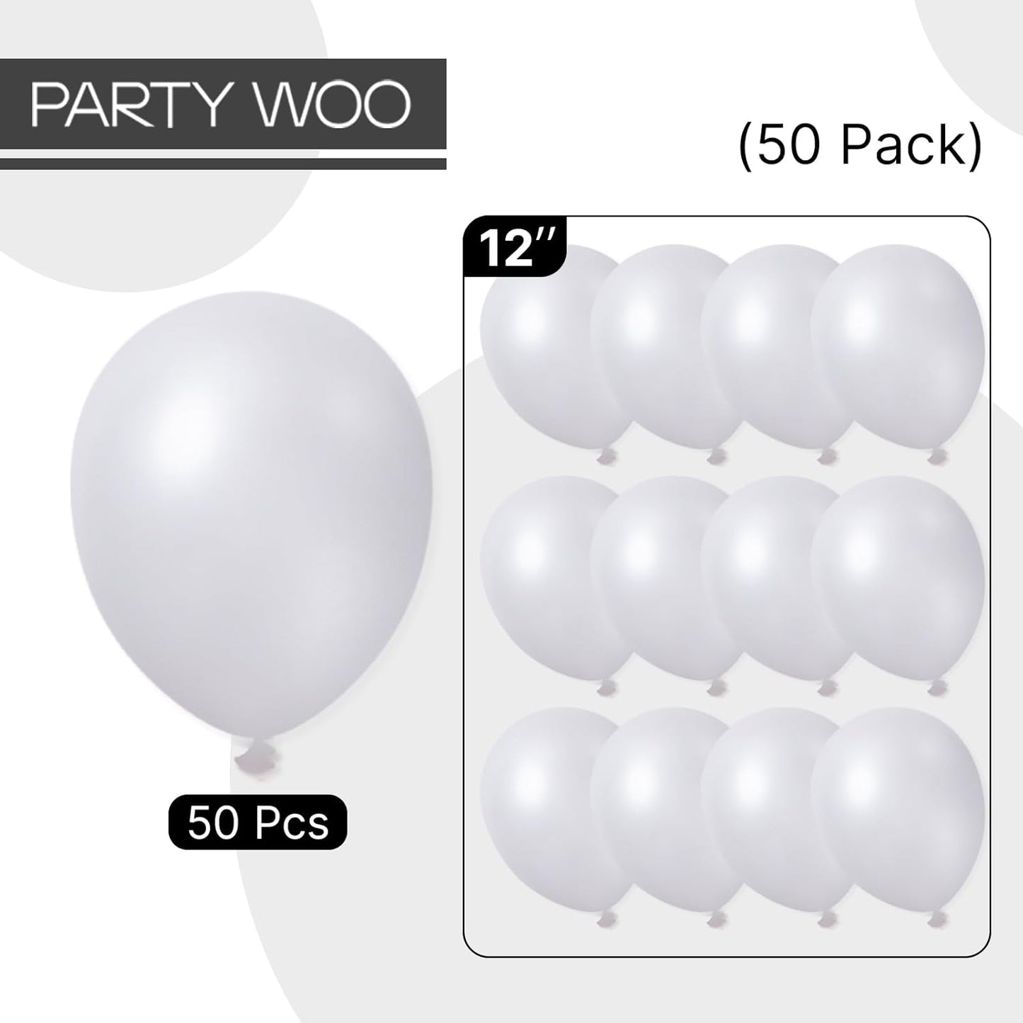 PartyWoo White Balloons, 50 pcs 12 Inch Pearl White Balloons, White Latex Balloons for Balloon Garland or Balloon Arch as Party Decorations, Birthday Decorations, Baby Shower Decorations, White-Z30