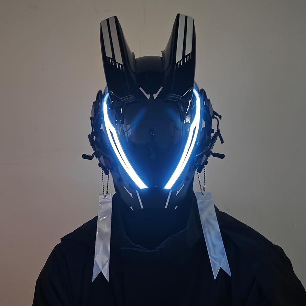 KYEDAY Punk Mask for Men,LED Mask for Women,Futuristic Punk Techwear, Cosplay Halloween Fit Party Music Festival Accessories