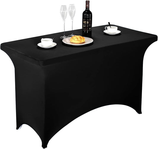 FORLIFE Spandex Table Cover - Fitted 4ft Rectangular Tablecloth, Stretch Patio Cover, Universal for Wedding, Banquet, Party (Black)