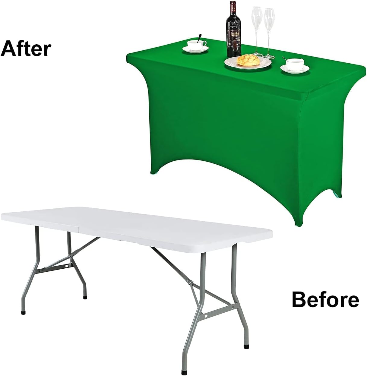 FORLIFE Spandex Fitted Tablecloth - 4ft Rectangular, Universal Stretch Patio Table Cover for Wedding, Banquet, Party (Emerald)