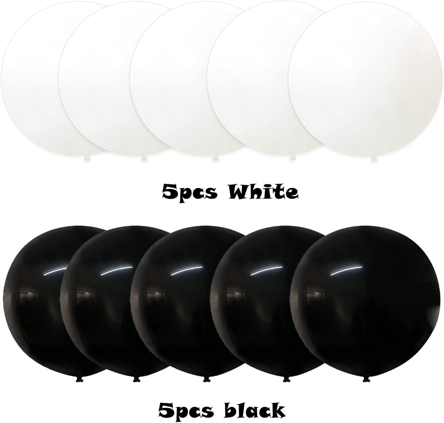24 Inch Latex Round Balloons 10 Pack Black and White Thick Giant Balloons for Photo Shoot Wedding Baby Shower Birthday Party Decorations by IN-JOOYAA
