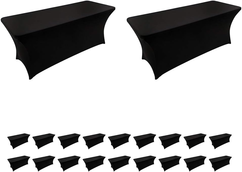 LZY 20 Pack Spandex Table Covers 6 Feet, Stretch/Fitted Table Covers for 6 Feet Folding Table, Rectangular Spandex Table Cloths for Wedding Party or Event (6FT-20PCS, Black)