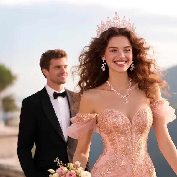 Kamirola Tiaras and Crowns for Women,Tiaras Earrings Necklace, Crystal Bridal Jewelry Set, Costume Party Halloween Prom Pageant Jewelry for Women(TR45)