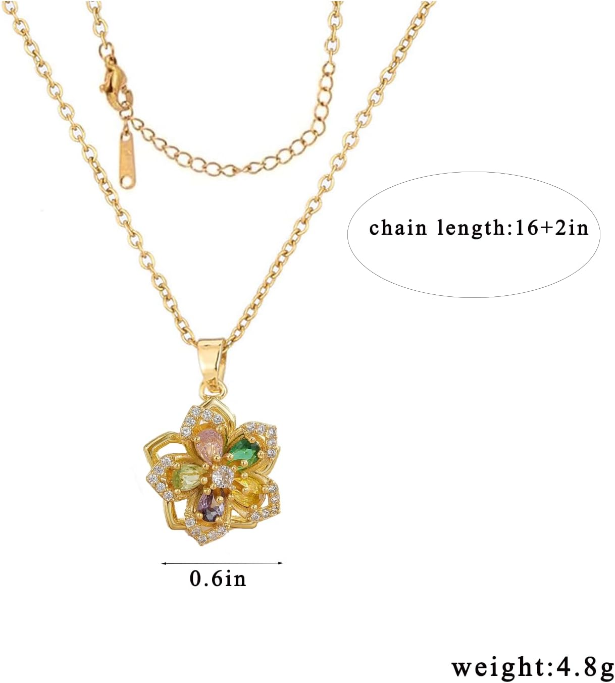 Necklace for Women Gold Flower Fidget Necklace Rotatable Crystal Silver Blossom Pendant Necklaces Adjustable Spinning Fidget Necklaces Redbud Flower Choker Funny Gift Jewelry