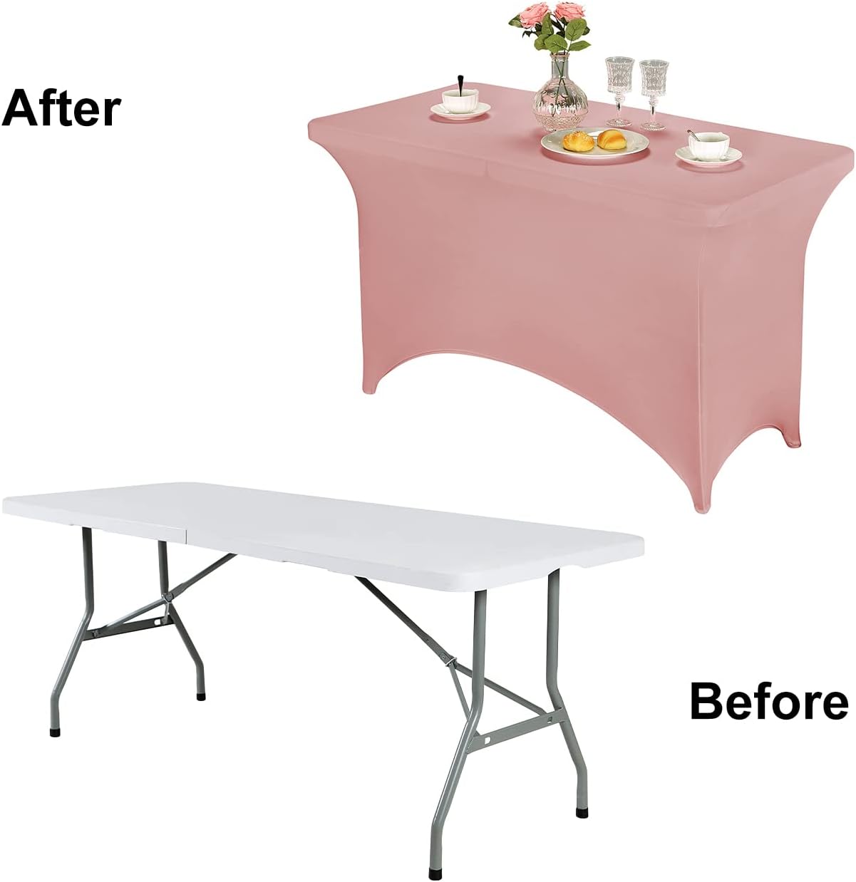 FORLIFE Spandex Table Covers，Fitted Tablecloth for Rectangular Tables, Stretch Patio Table Covers, Universal Spandex Table Cover for Wedding, Banquet, Party (4ft, Dusty Pink)