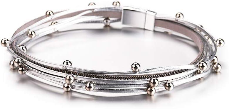 Fesciory Leather Wrap Bracelets for Women, Boho Leopard Multi-Layer Crystal Beads Cuff Bracelet Jewelry