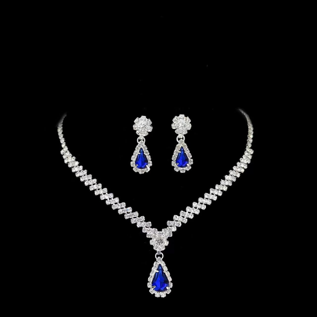 Wedding Jewelry Sets for Brides Rhinestone Necklace and Earring Set Bracelet Ring Gold Silver Prom Jewelry Sets Diamond Flower Teardrop Necklace for Women