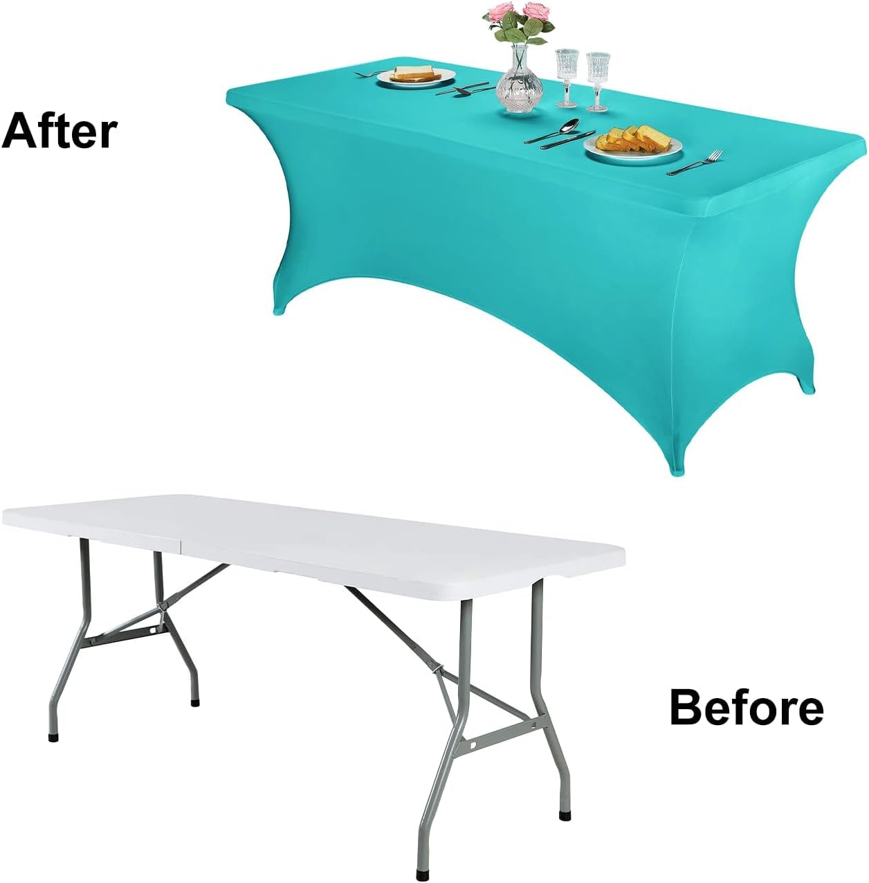 FORLIFE 2Pack Spandex Table Covers，Fitted Tablecloth for Rectangular Tables, Stretch Patio Table Covers, Universal Spandex Table Cover for Wedding, Banquet, Party (8ft, Turquoise)