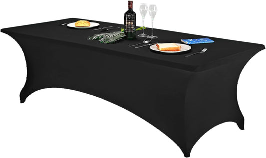 FORLIFE Spandex Table Cover - Fitted 8ft Rectangular Tablecloth, Stretch Patio Cover, Universal for Wedding, Banquet, Party (Black)