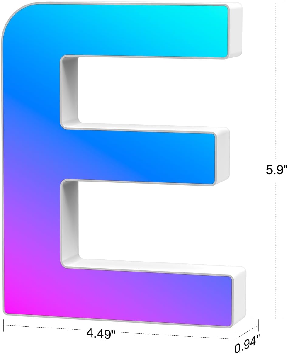 Light Up Letters Marquee Letter - Music Sync RGB Color Changing LED Lights Letter Logo Game Lights for Girls Women Party Birthday Christmas Valentine's Day Wall Desktop Decoration (MRGB-E)